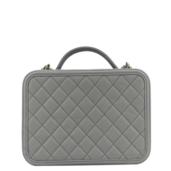 CHANEL Vanity Case Filigree CC Large Caviar Quilted Shoulder Bag Grey back look