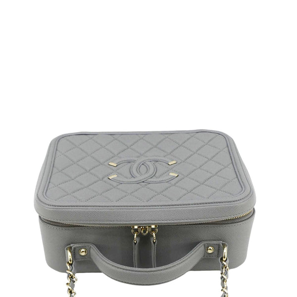 CHANEL Vanity Case Filigree CC Large Caviar Quilted Shoulder Bag Grey upper look