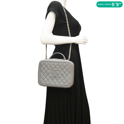 CHANEL Vanity Case Filigree CC Large Caviar Quilted Shoulder Bag Grey dummy look
