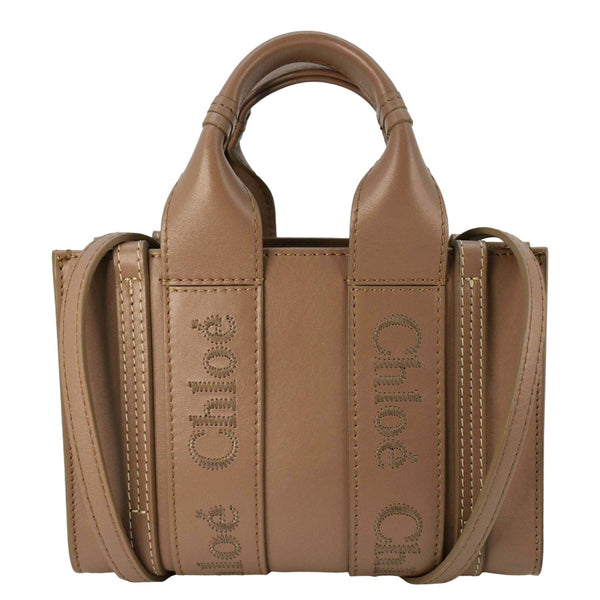 CHLOE Woody Calfskin Leather Brown Tote Bag fornt side