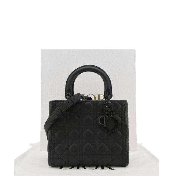 CHRISTIAN DIOR Lady Dior Calfskin Leather Black Shoulder Bag back look