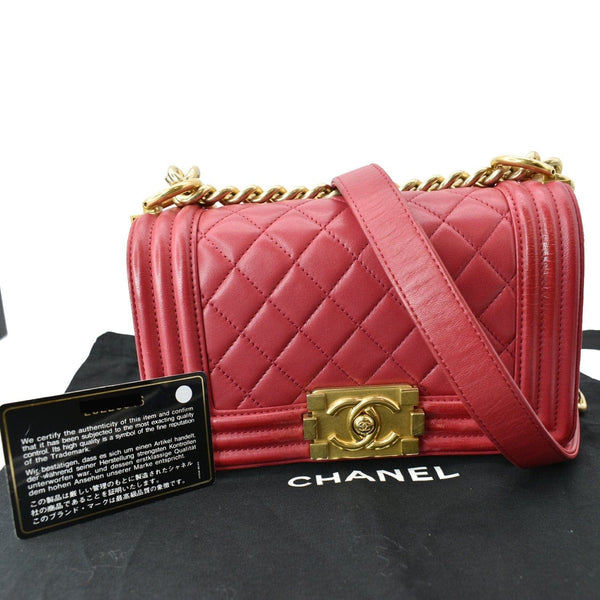 CHANEL Le Boy Small Lambskin Leather Shoulder Bag Red