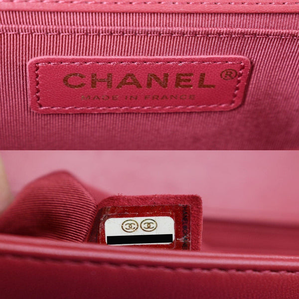 CHANEL Le Boy Small Lambskin Leather Shoulder Bag Red