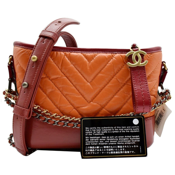 CHANEL Gabrielle Small Aged Calfskin Leather Hobo Crossbody Bag Orange