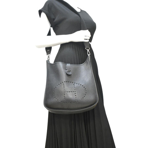 HERMES Evelyne PM Leather Shoulder Bag Black