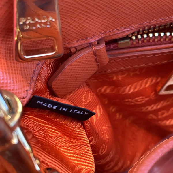 PRADA Galleria Double-Zip Saffiano Leather Tote Bag Orange