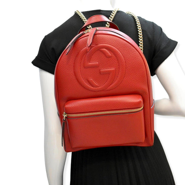 GUCCI Soho Leather Chain Backpack Red 536192