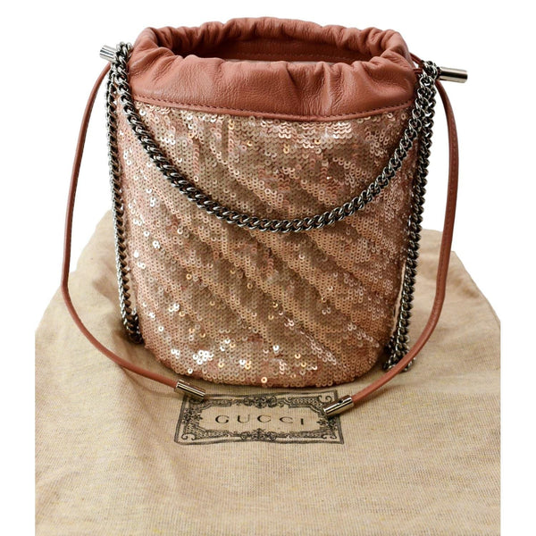 GUCCI GG Marmont Sequin Bucket Crossbody Bag Pink 575163