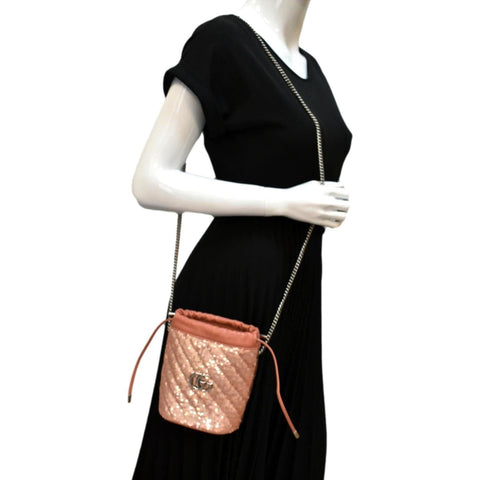 GUCCI GG Marmont Sequin Bucket Crossbody Bag Pink 575163