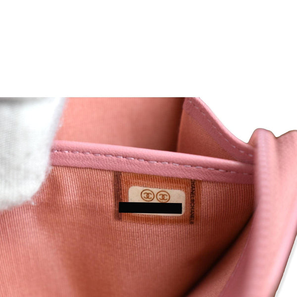 CHANEL Small Boy Lambskin Zip Around Long Wallet Pink