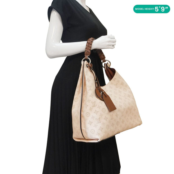 LOUIS VUITTON Carmel Mahina Leather Hobo Bag Cream