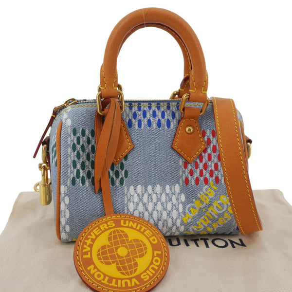 LOUIS VUITTON Speedy 18 Bandouliere LV Vers Damier Denim Crossbody Bag Multicolor