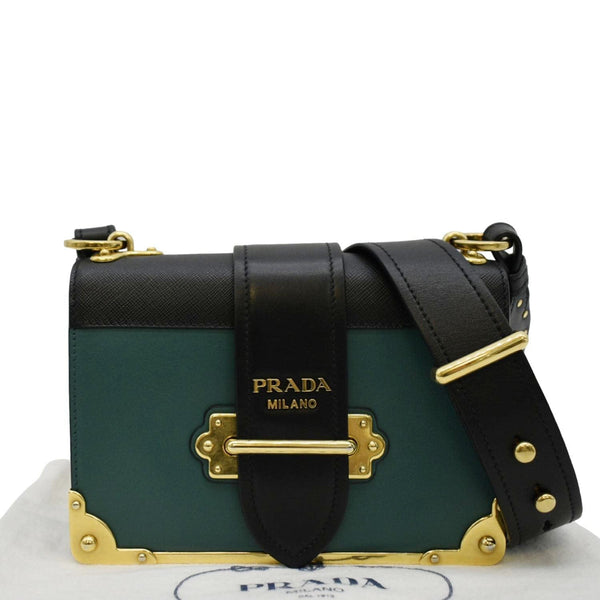 PRADA Cahier Swarovski Crystals Leather Shoulder Bag Green