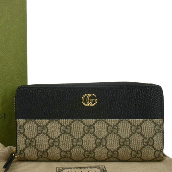 GUCCI GG Marmont Canvas Leather Zip Around Wallet Black 456117