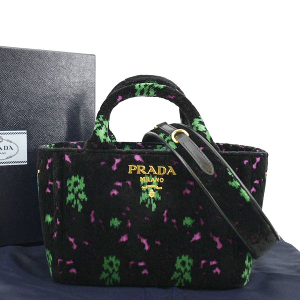 PRADA Small Top Handle Velvet Shoulder Bag Black