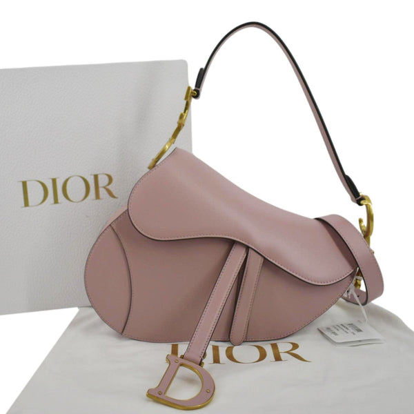CHRISTIAN DIOR Saddle Smooth Calfskin Leather Satchel Shoulder Bag Antique Pink