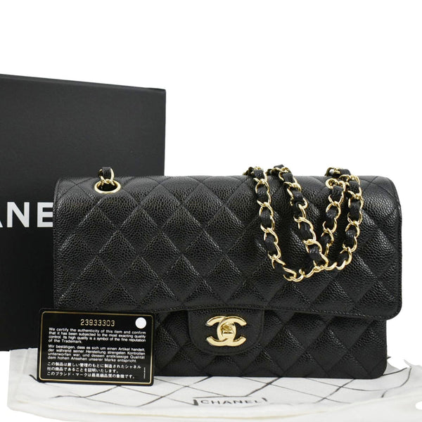 CHANEL Classic Double Flap Caviar Leather Shoulder Bag Black