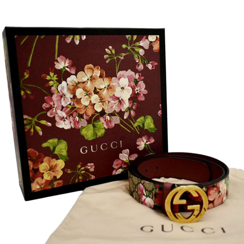 GUCCI Floral GG Monogram Canvas Belt Beige 370543