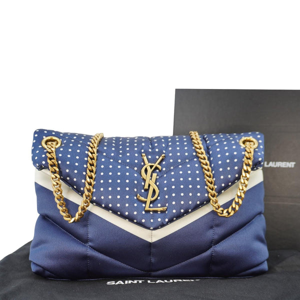 YVES SAINT LAURENT Loulou Puffer Polka Dots Canvas Crossbody Bag Blue