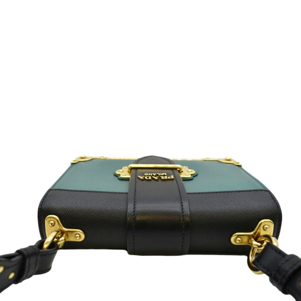 PRADA Cahier Swarovski Crystals Leather Shoulder Bag Green