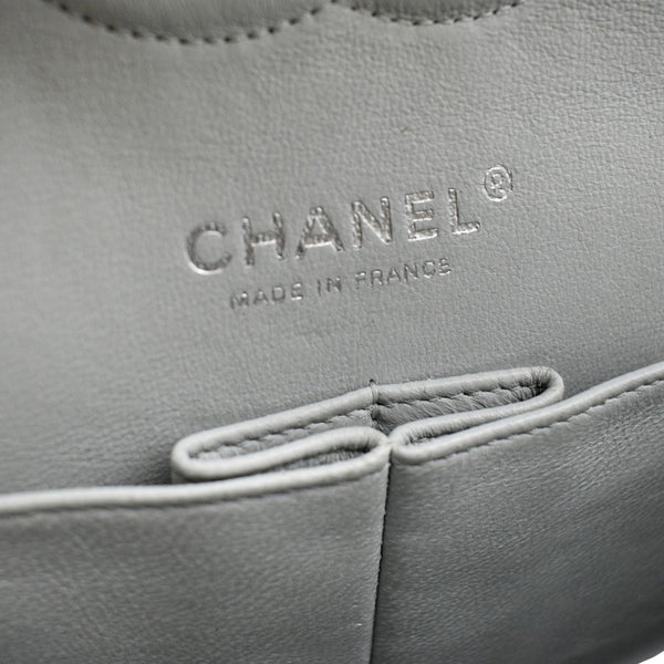 CHANEL Medium Double Flap Calfskin Leather Shoulder Bag Grey