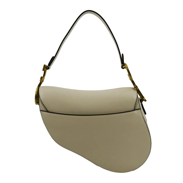 CHRISTIAN DIOR Saddle Smooth Calfskin Leather Satchel Shoulder Bag Dusty Ivory