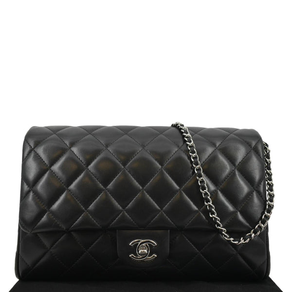 CHANEL Quilted Lambskin Leather Chain Clutch Bag Black
