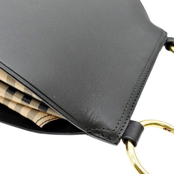BURBERRY The Bridle Haymarket Check Leather Shoulder Bag Black