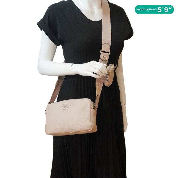 PRADA Vitello Daino Soft Leather Camera Shoulder Bag Beige