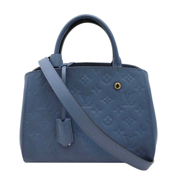 LOUIS VUITTON Montaigne BB Monogram Empreinte Leather Satchel Bag Blue