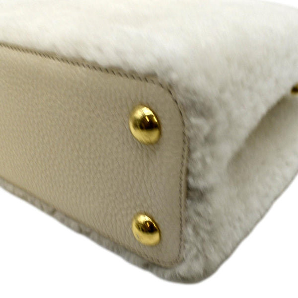 LOUIS VUITTON Capucine PM Teddy Fleece Top Handle Shoulder Bag White