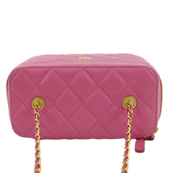 CHANEL Enamel Coco Hearts Small Quilted Leather Crossbody Vanity Case Pink