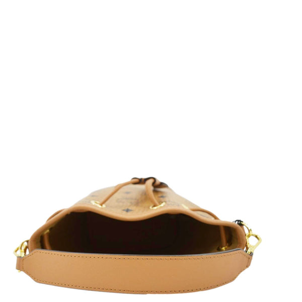 MCM Drawstring Visetos Canvas Bucket Bag Cognac