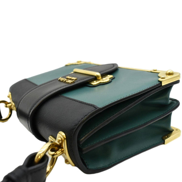 PRADA Cahier Swarovski Crystals Leather Shoulder Bag Green