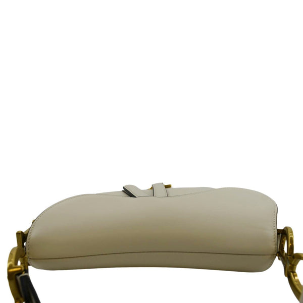 CHRISTIAN DIOR Saddle Smooth Calfskin Leather Satchel Shoulder Bag Dusty Ivory