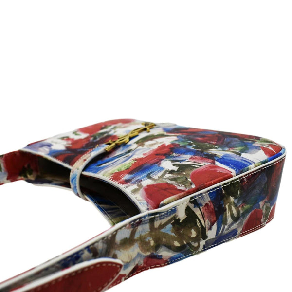 YVES SAINT LAURENT LE 5 a 7 Floral Printed Leather Hobo Bag White