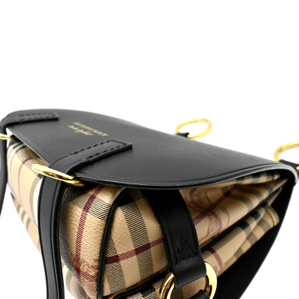BURBERRY The Bridle Haymarket Check Leather Shoulder Bag Black