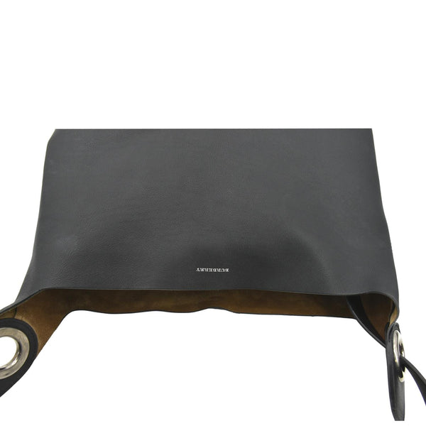 BURBERRY Medium Grommet Smooth Calfskin Hobo Bag Black