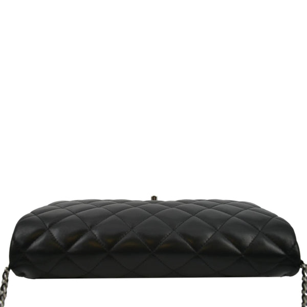 CHANEL Quilted Lambskin Leather Chain Clutch Bag Black