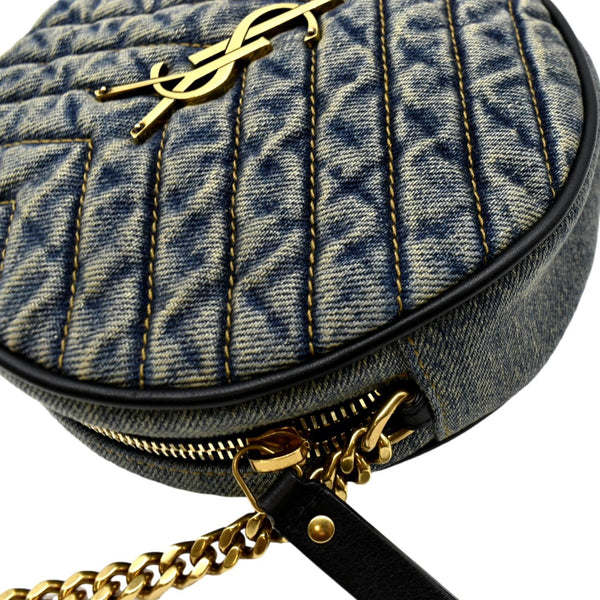 YVES SAINT LAURENT Vinyle Round Denim Camera Crossbody Bag Black