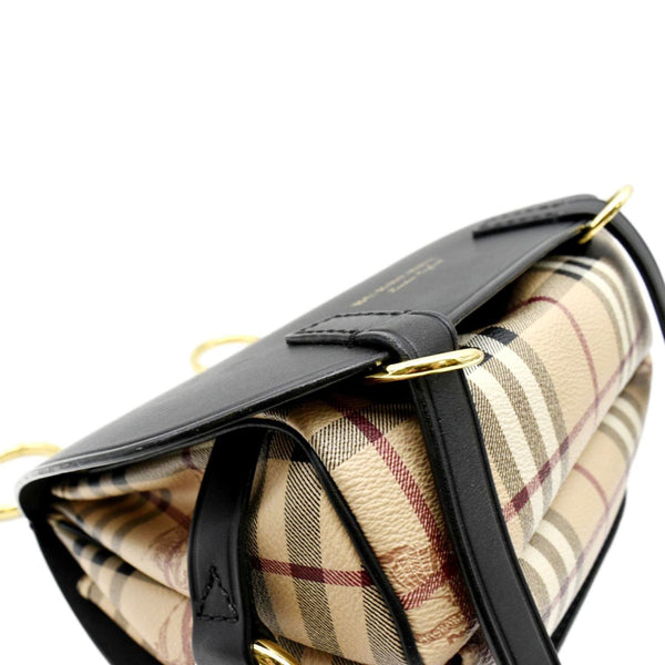 BURBERRY The Bridle Haymarket Check Leather Shoulder Bag Black