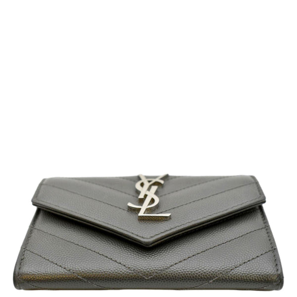 YVES SAINT LAURENT Flap Grain De Poudre Wallet Olive Green