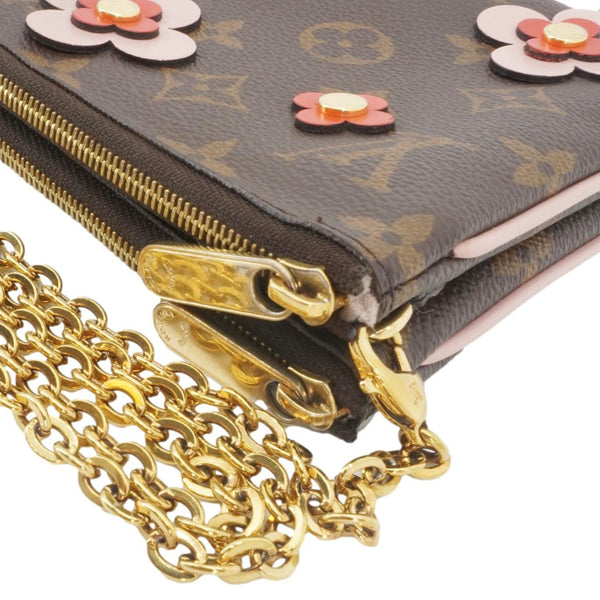 LOUIS VUITTON Blooming Flowers Pochette Monogram Canvas Chain Crossbody Bag Brown