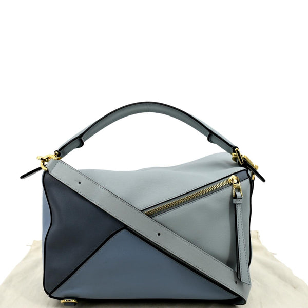 LOEWE Puzzle Medium Calfskin Leather Shoulder Bag Aqua Light Blue