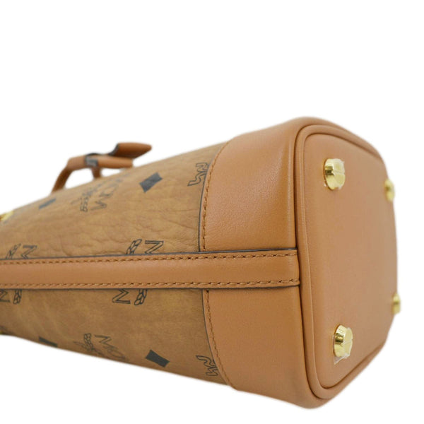 MCM Drawstring Visetos Canvas Bucket Bag Cognac