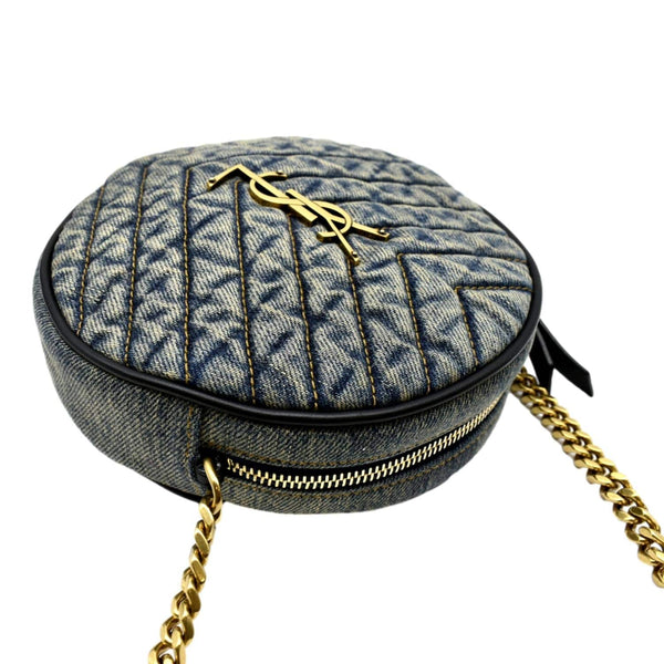 YVES SAINT LAURENT Vinyle Round Denim Camera Crossbody Bag Black