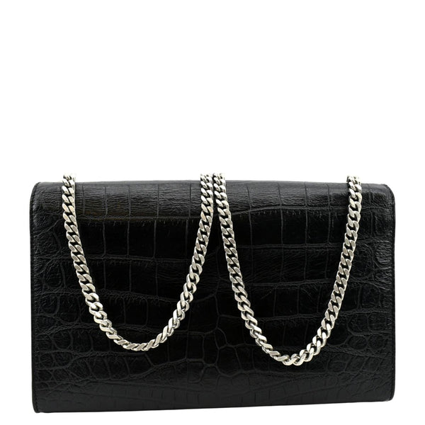 YVES SAINT LAURENT Kate Crocodile Embossed Leather Shoulder Bag Black
