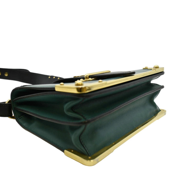 PRADA Cahier Swarovski Crystals Leather Shoulder Bag Green