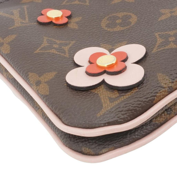 LOUIS VUITTON Blooming Flowers Pochette Monogram Canvas Chain Crossbody Bag Brown