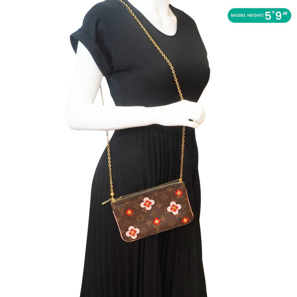 LOUIS VUITTON Blooming Flowers Pochette Monogram Canvas Chain Crossbody Bag Brown